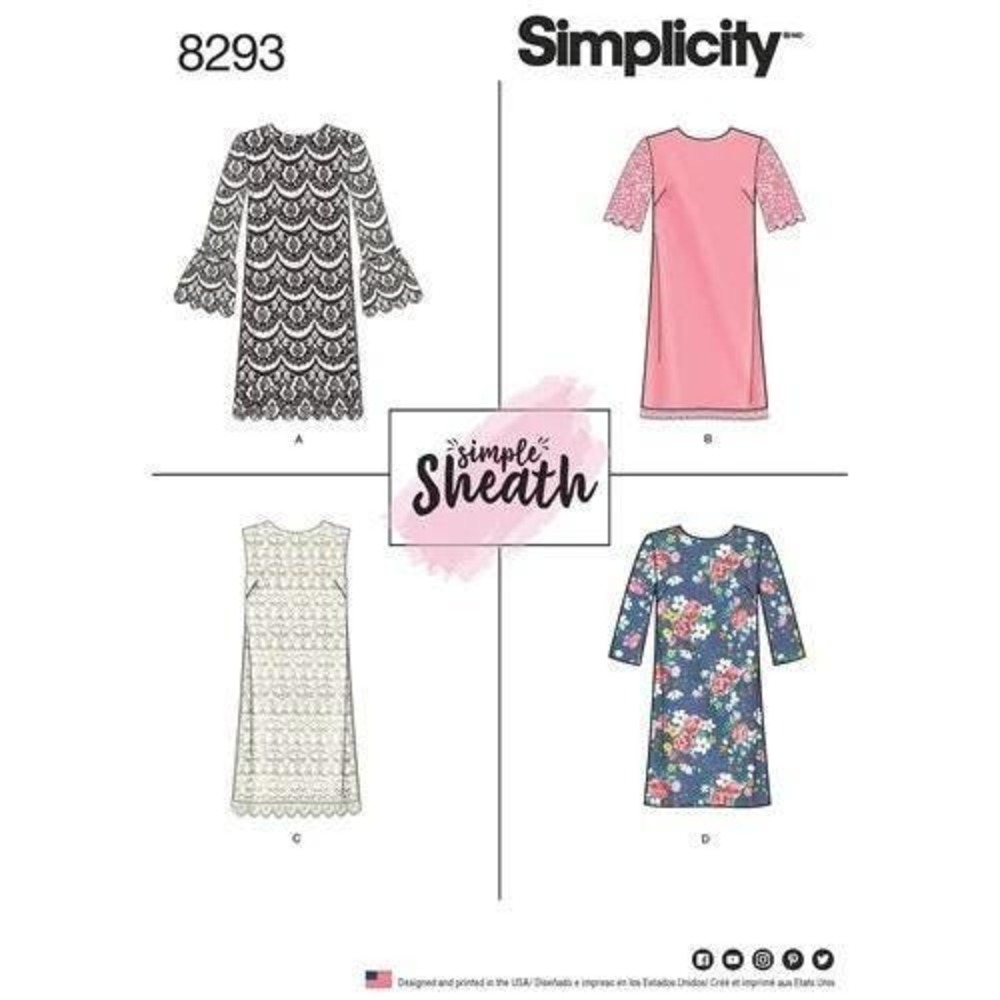 Simplicity Sewing Pattern 8293 Misses Size 6-14 Sheath Dress Lace Bell Sleeve